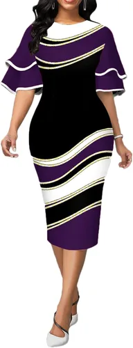 Vista 4 de FoveNK Vestido de tubo para mujer, elegante, manga con volantes, entallado, para ir al trabajo, con cremallera