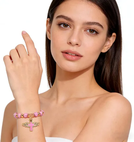 Vista 3 de Juego de 6 pulseras de regalo de ángel de resina, pulseras católicas para hombres y mujeres, primera comunión, Navidad, Pascua, bautismo y día