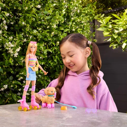 Vista 2 de Barbie Mascotas Patinar y Correr Cachorro Rubia Muñeca Rubio