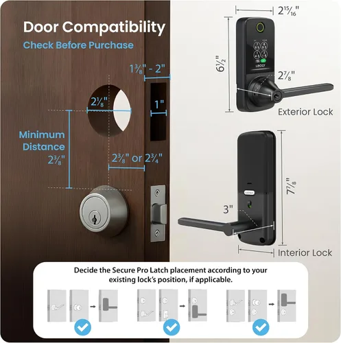 Vista 8 de Lockly Secure Pro Smart Lock con asa, huella digital biométrica y teclado patentado PIN Genie antiespía, cerradura de puerta de entrada sin llave
