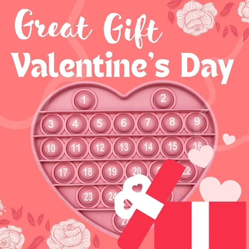 Vista 6 de PETBSNVB Juguete Fidget Pop Bubble de San Valentín en Forma de Corazón Rosa con Letras y Números, Regalo de Navidad Juguete Sensorial con Alfabetos