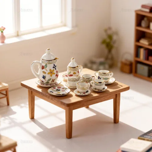 Vista 7 de AUEAR, Juego de 15 piezas de té de porcelana en miniatura 1:12 Miniatur Plato Taza Plato Accesorios Clásicos de Cocina (Patrón de Hoja Dorada)