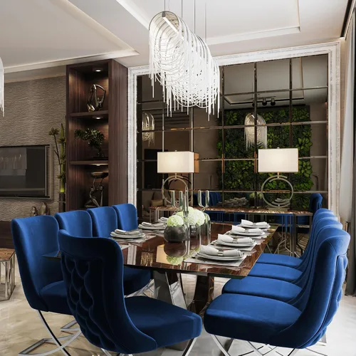 Vista 7 de Ottomanson Royal - Juego de 2 sillas de comedor tapizadas de microfibra copetuda, montadas, patas de metal plateado, marco de madera de haya