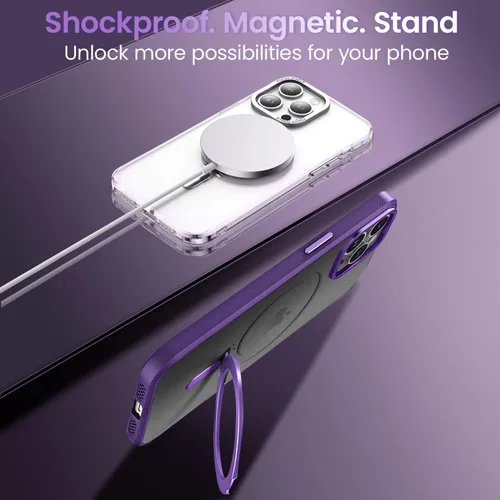 Vista 2 de QLTYPRI Funda magnética para iPhone 13 Pro Max compatible con MagSafe con soporte invisible, delgada, translúcida mate, a prueba de golpes, funda