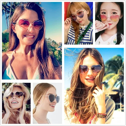 Vista 6 de NIDOVIX Lindos lentes de sol de corazón para mujer marco de metal de moda lentes de protección UV400