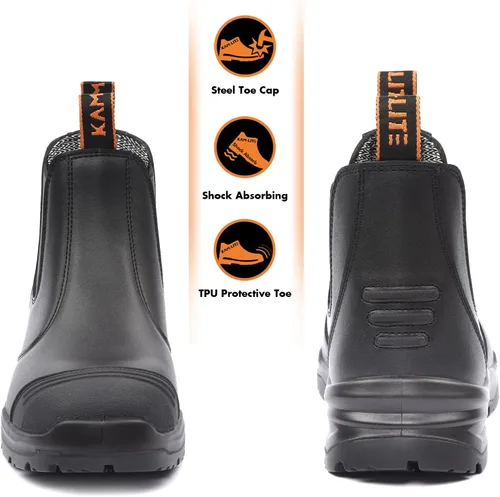 Vista 4 de Work Boots for Men, Slip On Safety Boots, Steel Toe Cap Waterproof Safety Work Shoes