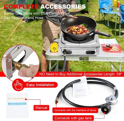 Vista 5 de Cocina de gas propano,Estufa de gas de un solo quemador Estufa de gas portátil de acero inoxidable,Auto Ignition Camping Single Burner LPG para RV