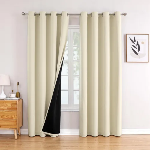 Vista 37 de ChrisDowa Cortinas 100% opacas de 63 pulgadas de largo para dormitorio con forro negro, 2 capas gruesas totalmente opacas con aislamiento térmico