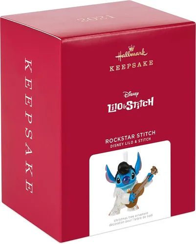 Vista 3 de Hallmark Keepsake Adorno navideño 2021, diseño de Lilo & Stitch Rockstar Stitch, porcelana