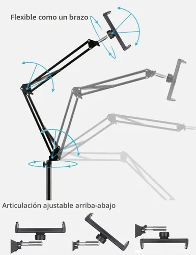 Vista 5 de BluuSuuk Soporte para Tablet en Piso con Base de Doble Peso, Montura para Cama y Teléfono con Brazo Ajustable y Extensible, Compatible con iPad Mini