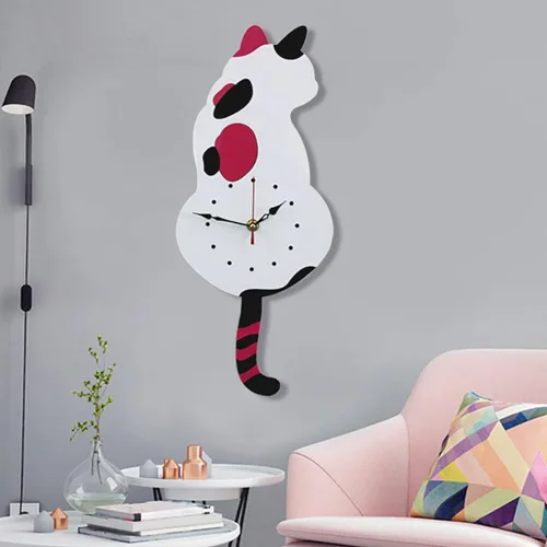 Vista 5 de Topkey Reloj de pared creativo de acrílico con péndulo de cola oscilante para sala de estar, dormitorio, cocina, decoración del hogar, batería