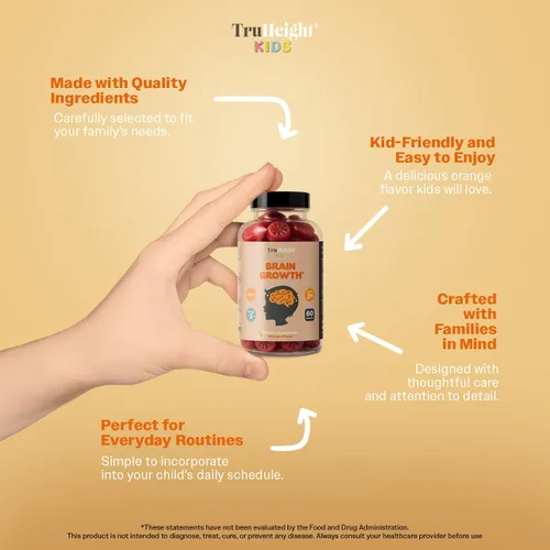 Vista 3 de TruHeight Gomitas de crecimiento cerebral para niños (naranja, a partir de 2 años) vitaminas naturales para niños y adolescentes - Gomitas de Omega