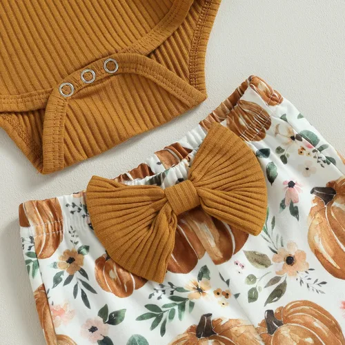 Vista 5 de Kuriozud Conjunto de Pantalones Acampanados para Bebé Recién Nacida Niña Mameluco con Volantes Lindo Lazo Pantalones Acampanados Diadema Ropa Linda