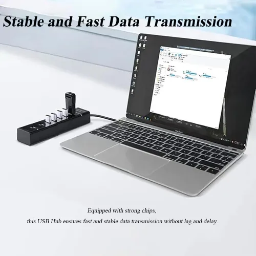 Vista 2 de Paquete de 2 concentradores USB de 7 puertos, adaptador USB de múltiples puertos con luz indicadora, estación de acoplamiento de transmisión