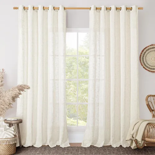 Vista 99 de LAMIT Cortinas de lino marrón caramelo para sala de estar, 84 pulgadas, de lino sintético, texturizado, filtrante de luz, paneles de privacidad