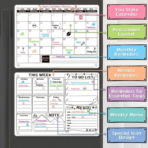 Vista 3 de Pizarra blanca magnética acrílica para refrigerador, calendario acrílico para refrigerador, pizarra blanca de borrado en seco para refrigerador