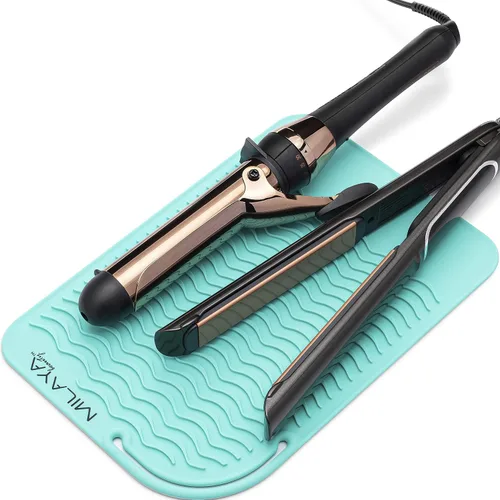 Vista 23 de Milaya Beauty Accesorios de Tocador Alfombrilla Resistente al Calor – Soporte de Silicona para Plancha de Pelo y Rizador, Alfombrilla de Tocador