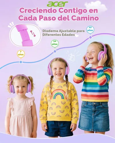 Vista 7 de Acer OHR702 - Auriculares Bluetooth para niños con micrófono integrado Rosa