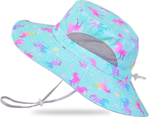 Vista 19 de Sombrero de sol para niñas de 2 a 8 años de malla con protección UV, sombrero de playa plegable para niñas de 2 a 8 años