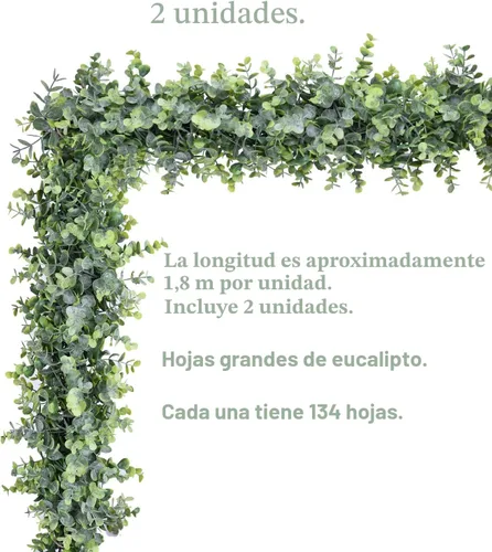Vista 4 de DearHouse Paquete de 6 guirnaldas de eucalipto sintético, enredaderas artificiales colgantes de hojas de eucalipto para decoración de pared de telón