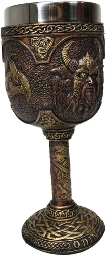 Vista 3 de Ebros Mitología nórdica Viking Alfather Odin God Of Asgard 7oz resina vino cáliz cáliz con forro de acero inoxidable regla asgardiana Thor Loki