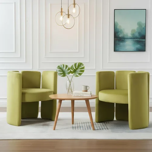 Vista 12 de Silla de terciopelo con diseño de barril, sillas auxiliares, color verde oliva