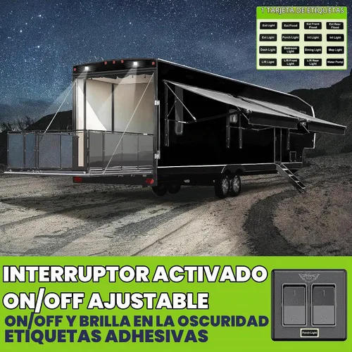 Vista 8 de Interruptor de doble SPST moderno con tapa, 12 voltios, para RV, remolque, caravana, con etiqueta adhesiva (negro)