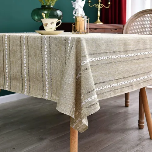Vista 22 de NEWISHER Mantel cuadrado pequeño bordado rústico de 20 x 20 pulgadas, mantel de tela jacquard a rayas lavable para mesa de comedor para mesita