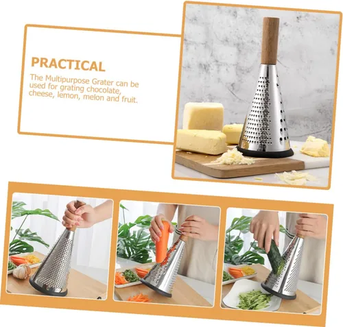 Vista 7 de MERRYHAPY Rallador de queso manual con mango de metal, forma de cono de 3 lados, rallador de queso vegetal para cocina