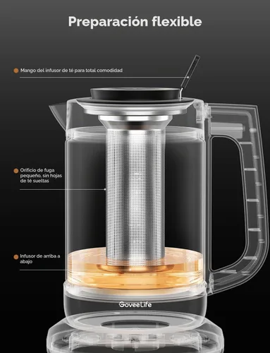 Vista 5 de GoveeLife - Hervidor Eléctrico Inteligente con Infusor de Té para Hojas Sueltas, Hervidor Eléctrico de Té de 1.7 L con Programa de Infusión, Control