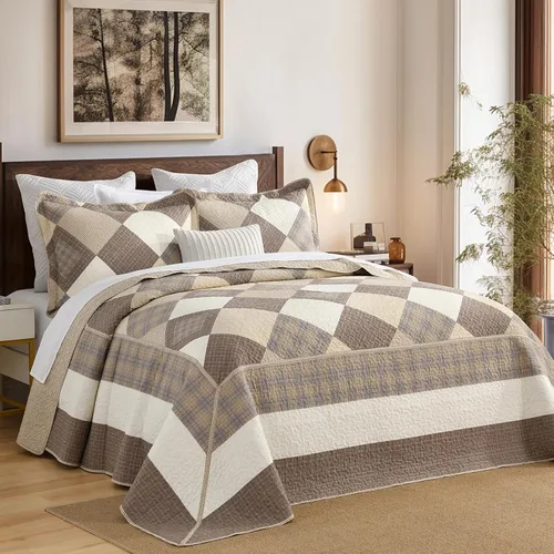 Vista 12 de Colchas ligeras tamaño King de 120x120, colcha de microfibra extra grande 100% algodón, colcha reversible con patrón botánico a rayas, juego de ropa