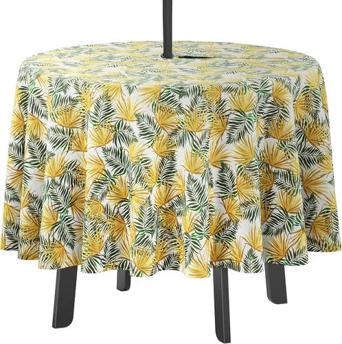 Vista 46 de Mantel redondo para interior/exterior de 58 pulgadas, mantel redondo impermeable para patio, manteles para mesa circular de primavera/verano
