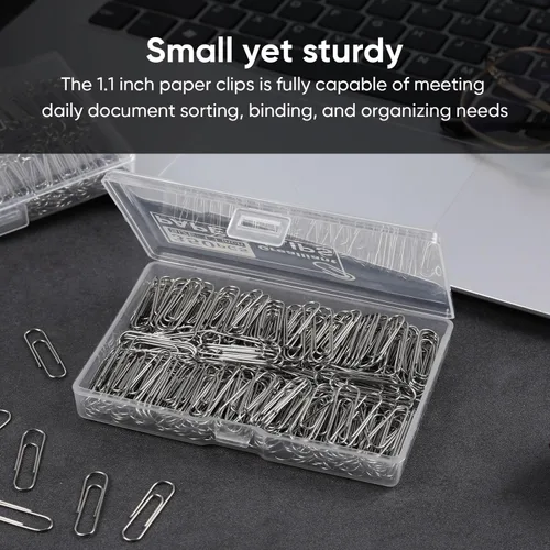Vista 4 de 700 clips de papel, pequeños clips de papel para papeleo, 2 cajas de 350 piezas cada una, cajas de plástico resistentes y mejoradas bien