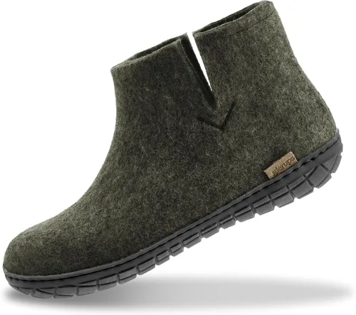 Vista 9 de Glerups Pantufla tipo bota unisex de mezcla de lana 100% de calidad con suela de goma Carbón