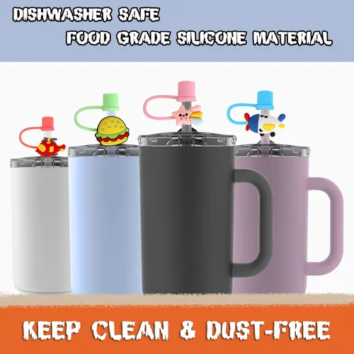 Vista 6 de 10 fundas de popote compatibles con vasos Stanley de 30 y 40 onzas, reutilizables, bonitas puntas de silicona para popotes, protectores de tapas