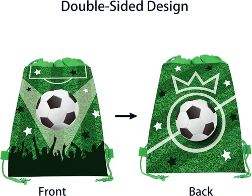 Vista 2 de CC HOME Paquete de 12 bolsas con cordón de fútbol, bolsas de recuerdo de fiesta de fútbol para niños, decoraciones de bebé con temática de fútbol