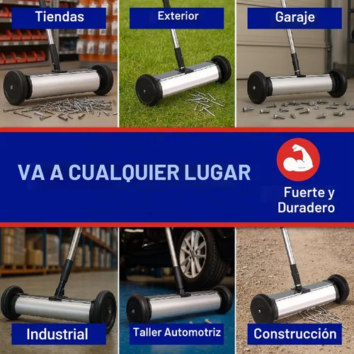 Vista 5 de Master Magnetics Barredora magnética con ruedas – Mini tipo empuje con mango de liberación y telescópica – Potente herramienta magnética para patio