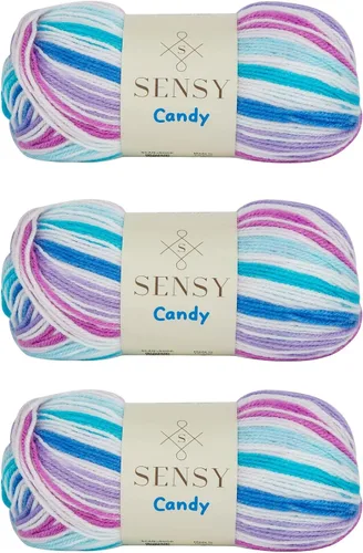 Vista 27 de Sensy Candy Yarn - Hilo de 5 madejas, 3.5 onzas, 251 yardas, multicolor para ganchillo y tejido, calibre ligero 3