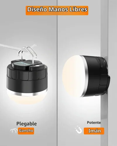 Vista 7 de Linterna de campamento recargable de 1000 lúmenes, luz LED para tienda de campaña con batería de 4000 mAh, hasta 110 horas de tiempo