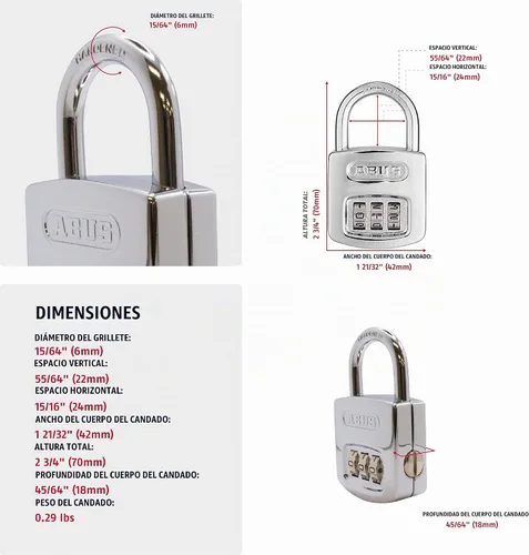 Vista 2 de Abus 160/40 C 160 Candado de combinación para todo clima, cromado, con 3 diales