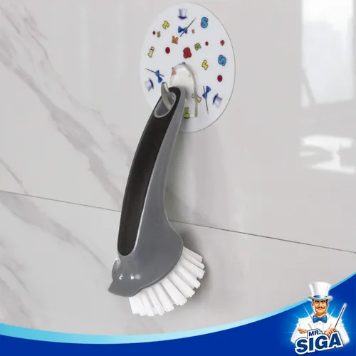 Vista 7 de MR.SIGA Cepillo de limpieza para ollas y sartenes, cepillo de platos para cocina, paquete de 2 Negro & gris