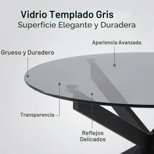 Vista 2 de Mesas de centro de cristal redondas y negras para sala de estar, oficina en casa, mesa central moderna y simple con parte superior de vidrio