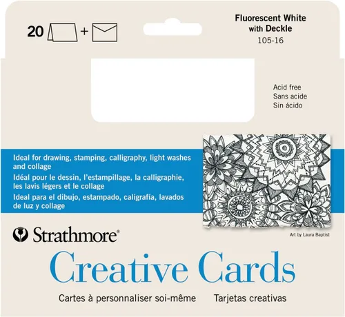 Vista 4 de Strathmore Tarjetas creativas, color blanco fluorescente con borde cubierto, 5 x 6.875 pulgadas, paquete de 10 sobres incluidos, tarjetas