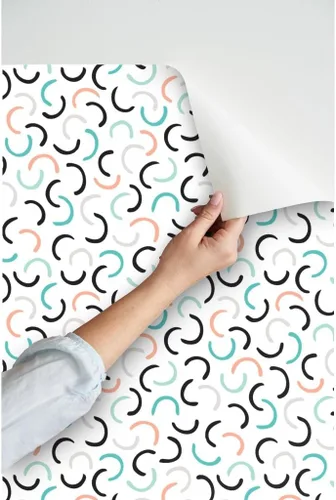 Vista 3 de Peel & Stick Wallpaper Swatch - Abstract Circles Mint Coral Geometric Scandinavian Memphis Style Circle Pastel Custom Removable Wallpaper by