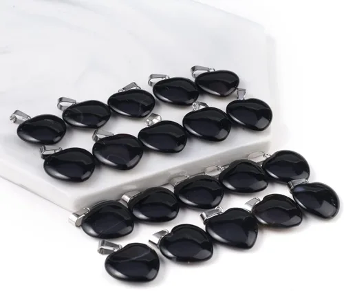 Vista 2 de LE SKY 20 piezas de dijes de piedra natural en forma de corazón, dijes de piedra curativa para hacer joyas