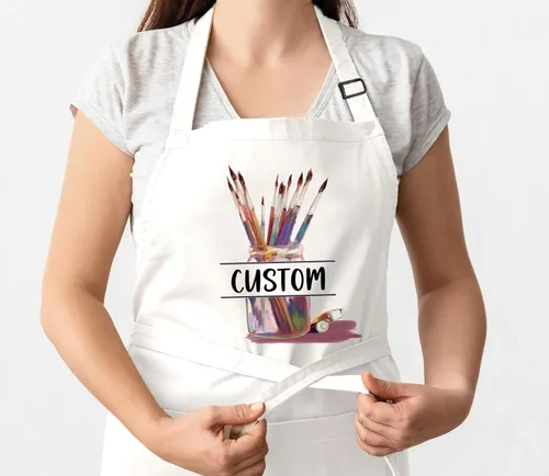 Vista 6 de Delantal de arte personalizado con bolsillos, delantal de pintura con nombre personalizado para artistas, estudiantes, profesores, niños, lienzo