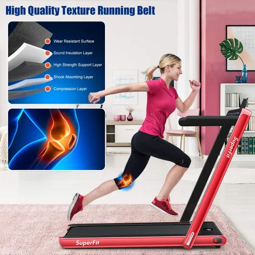 Vista 6 de GYMAX Caminadora Compacta, Caminadora Plegable de Doble Pantalla de 2.25HP para el Hogar con Control Remoto/Aplicación Inteligente, Caminadora