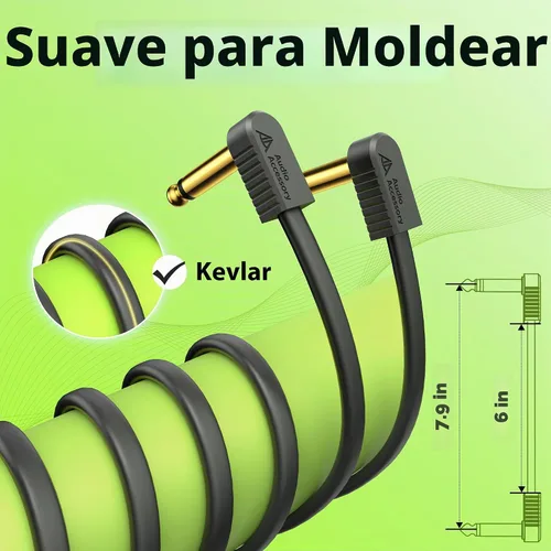 Vista 8 de Cables de conexión de guitarra, cables de pedal de guitarra planos chapados en oro, reforzados con Kevlar, cable blindado de doble capa sin ruido