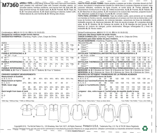 Vista 7 de McCall's Patterns M7360 - Camisetas Henley para mujer, talla A5 (6-8-10-12-14)