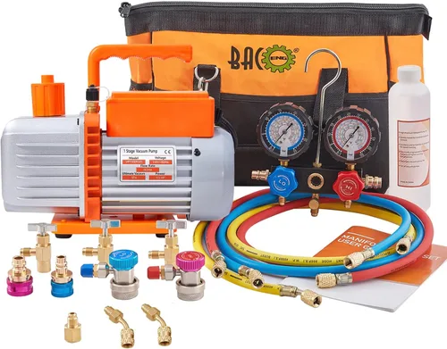 Vista 11 de BACOENG Juego de bomba de vacío y medidor de aire acondicionado de 4 CFM, bomba de vacío HVAC con detector de fugas para refrigerantes R134a R410a